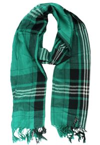 Lekki Szalik Wiosenno-Jesienny - Teer - Turkusowy w Kratę. Okazja: na spacer. Kolor: turkusowy. Materiał: wiskoza. Sezon: wiosna, jesień. Styl: elegancki #1