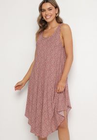 Born2be - Beżowa Rozkloszowana Sukienka z Bawełny w Abstrakcyjny Wzór Ronive. Okazja: na co dzień. Kolor: beżowy. Materiał: bawełna. Typ sukienki: rozkloszowane. Styl: casual, elegancki #1