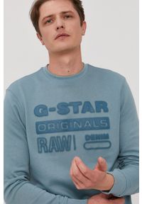 G-Star RAW - G-Star Raw Bluza męska z nadrukiem. Okazja: na co dzień. Kolor: niebieski. Materiał: poliester. Wzór: nadruk. Styl: casual #5