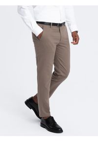 Ombre Clothing - Spodnie męskie chino SLIM FIT z delikatną teksturą - popielate V1 - Rozmiar: XL. Kolor: szary. Materiał: bawełna, materiał
