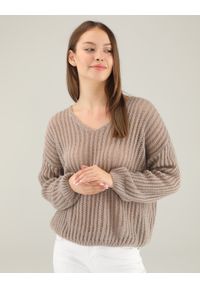 Unisono - SWETER O LUŹNYM SPLOCIE 220-6205 FANGO. Materiał: akryl, wełna, moher, nylon. Wzór: ze splotem