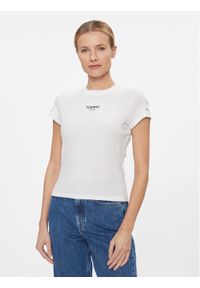 Tommy Jeans T-Shirt Bby Essential Logo DW0DW16435 Biały Slim Fit. Kolor: biały. Materiał: bawełna, syntetyk