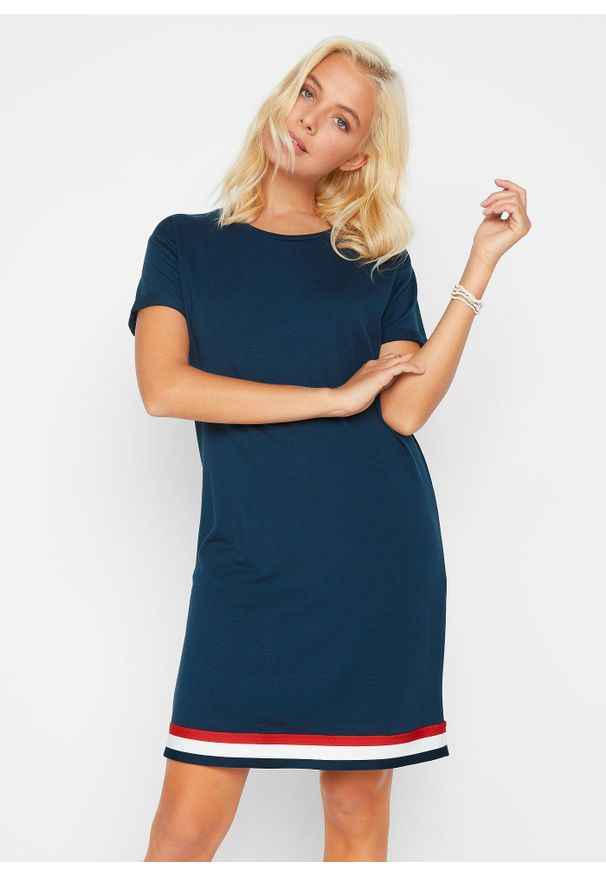 bonprix - Sukienka z dżerseju z miękkiej mieszanki wiskozy. Kolor: niebieski. Materiał: jersey, wiskoza. Długość rękawa: krótki rękaw