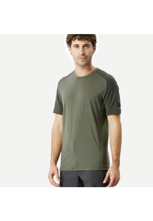FORCLAZ - Koszulka męska trekkingowa z krótkim rękawem Forclaz MT500 merino. Kolor: zielony. Materiał: materiał, wełna, elastan, poliamid. Długość rękawa: krótki rękaw. Długość: krótkie