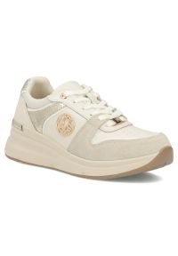 Skórzane półbuty damskie sneakersy beżowe Filippo DP7769. Okazja: na co dzień. Kolor: beżowy. Materiał: skóra. Szerokość cholewki: normalna. Obcas: na platformie. Styl: casual, sportowy #1