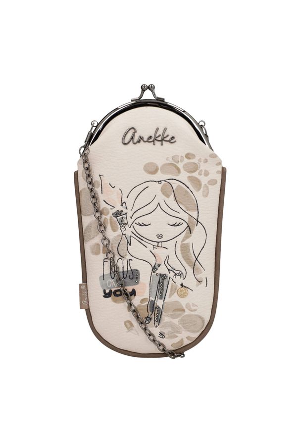 Etui na okulary damskie Anekke, z dekoracyjnym nadrukiem i metalowym logo zamykane na zatrzask z ozdobnym łańcuszkiem łączy praktyczność z oryginalny. Wzór: nadruk. Styl: elegancki, klasyczny, casual. Rodzaj torebki: na ramię