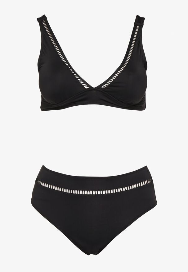 Born2be - Czarne Bikini Biustonosz i Majtki Typu Figi z Ażurowym Wzorem Lunella. Kolor: czarny. Wzór: ażurowy