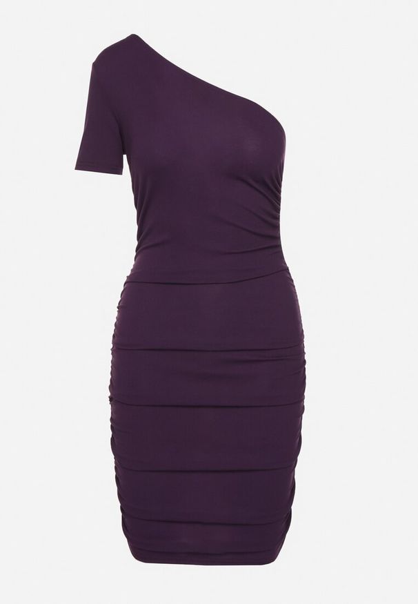 Born2be - Fioletowa Dopasowana Sukienka na Jedno Ramię Erllemia. Okazja: na imprezę. Kolor: fioletowy. Długość rękawa: krótki rękaw. Typ sukienki: proste, dopasowane