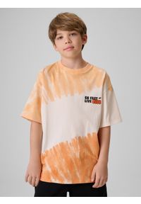 4f - 4F T-shirt loose z nadrukiem chłopięcy - pomarańczowy 158/164 (12-14 lat). Okazja: na co dzień. Kolor: pomarańczowy. Materiał: materiał, bawełna, dzianina. Wzór: nadruk. Sezon: lato. Styl: casual #1