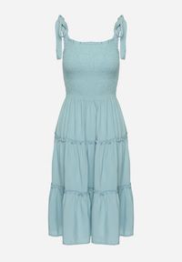 Born2be - Jasnoniebieska Rozkloszowana Sukienka z Wiskozą na Wiązanych Ramiączkach Aralisse. Okazja: na co dzień. Typ kołnierza: dekolt kwadratowy. Kolor: niebieski. Materiał: wiskoza. Długość rękawa: na ramiączkach. Typ sukienki: rozkloszowane. Styl: casual, klasyczny #3