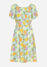 Born2be - Jasnoniebieska Sukienka Hiszpanka z Bawełną i Motywem Cytrusów Avfila. Okazja: na co dzień. Typ kołnierza: dekolt hiszpanka. Kolor: niebieski. Materiał: bawełna. Sezon: lato. Styl: casual, elegancki #7