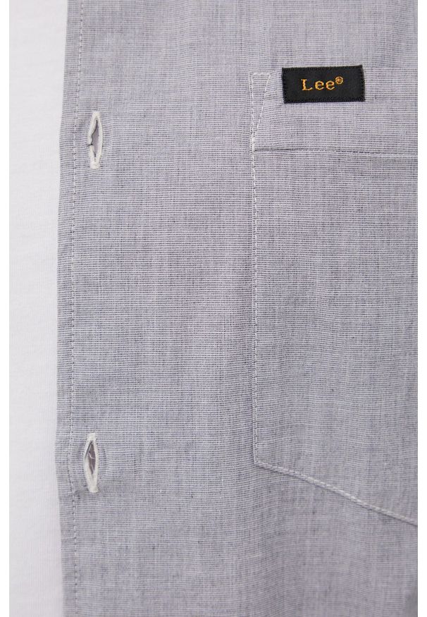 Lee koszula męska kolor szary slim z kołnierzykiem button-down. Typ kołnierza: button down. Kolor: szary. Materiał: bawełna, tkanina. Długość rękawa: długi rękaw. Długość: długie