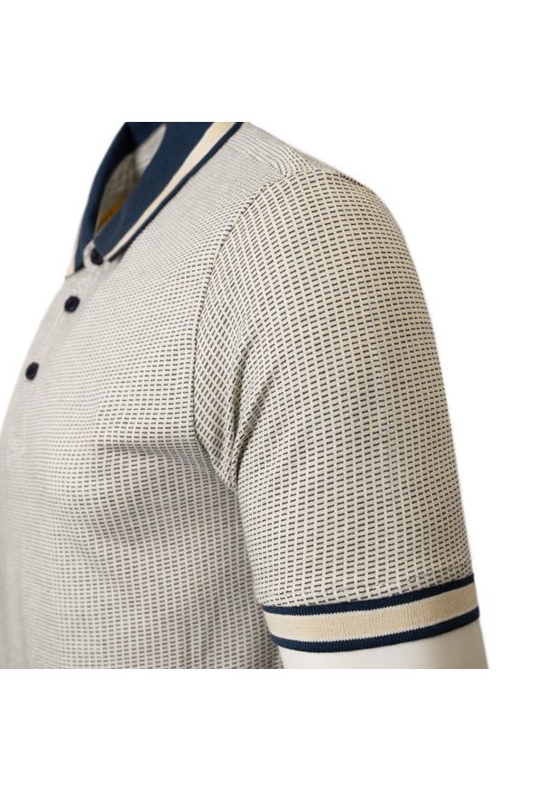 Męska Koszulka Polo - Pako Jeans - Beżowa, Drobny Wzorek. Okazja: na co dzień. Typ kołnierza: polo. Kolor: wielokolorowy, brązowy, beżowy. Materiał: bawełna. Styl: casual