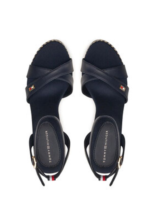 TOMMY HILFIGER - Tommy Hilfiger Sandały Im Raffia Sandal FW0FW08224 Granatowy. Kolor: niebieski. Materiał: skóra