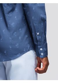 Ombre Clothing - Klasyczna męska bawełniana koszula SLIM FIT w palmy - ciemnoniebieska V5 OM-SHCS-0156 - XXL. Typ kołnierza: kołnierzyk klasyczny. Kolor: niebieski. Materiał: bawełna. Długość rękawa: długi rękaw. Długość: długie. Wzór: nadruk. Styl: klasyczny #7