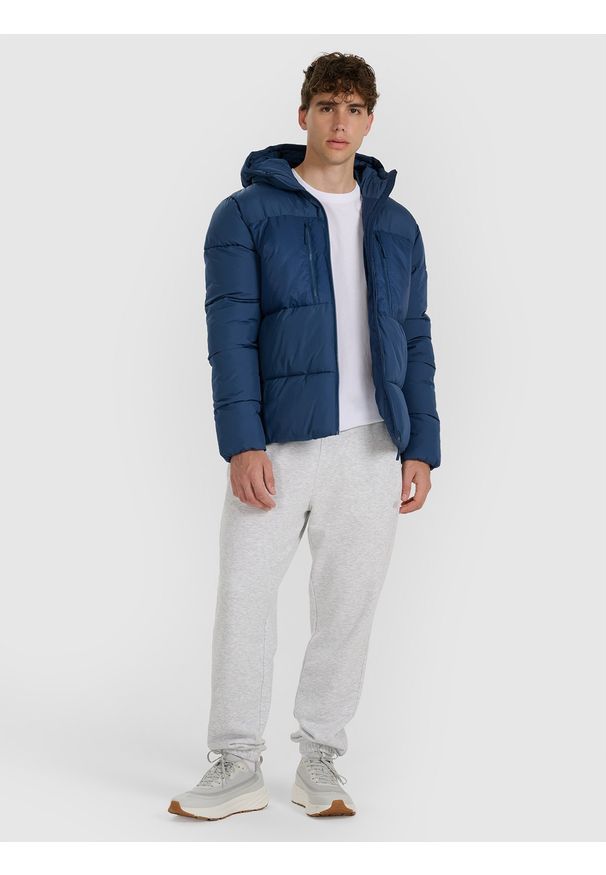 4f - 4F Kurtka puchowa z syntetycznym wypełnieniem męska - granatowa XL. Okazja: na co dzień. Kolor: niebieski. Materiał: syntetyk, puch. Wzór: gładki. Styl: casual
