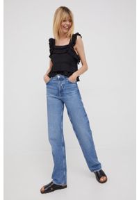 Pepe Jeans bluzka bawełniana NORA damska kolor czarny gładka. Okazja: na co dzień. Kolor: czarny. Materiał: bawełna. Długość rękawa: na ramiączkach. Wzór: gładki. Styl: casual