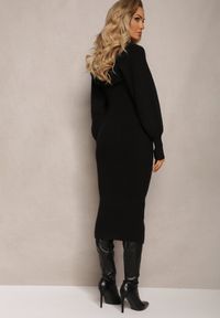 Renee - Czarna Sukienka Midi z Prążkowanego Materiału z Bolerkiem i Bufiastymi Rękawami Divanoir. Kolor: czarny. Materiał: materiał, prążkowany. Długość: midi #3