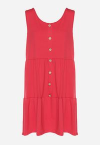 Born2be - Czerwona Sukienka o Rozkloszowanym Kroju na Szerokich Ramiączkach z Guzikami Saniella. Okazja: na co dzień. Kolor: czerwony. Długość rękawa: na ramiączkach. Typ sukienki: rozkloszowane. Styl: elegancki, casual, klasyczny #6