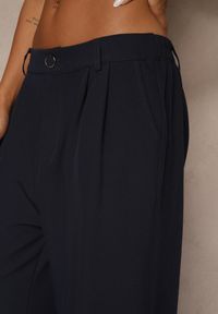 Renee - Granatowe Spodnie o Szerokim Kroju High Waist Dolarenna. Okazja: na co dzień. Stan: podwyższony. Kolor: niebieski. Styl: elegancki, casual #3