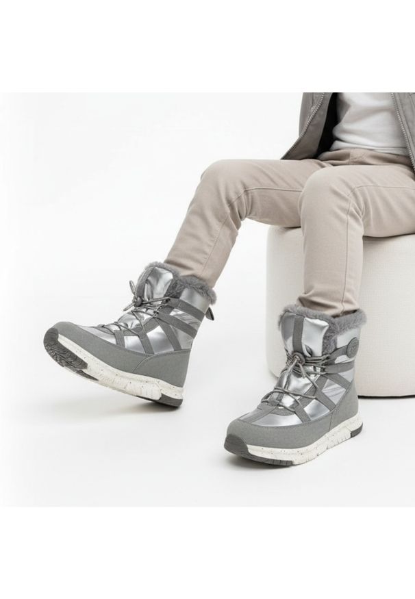 Big-Star - Szare Śniegowce Big Star Ocieplane Buty Dziecięce. Kolor: szary. Materiał: syntetyk, materiał, skóra ekologiczna, futro. Szerokość cholewki: normalna. Sezon: zima. Styl: młodzieżowy