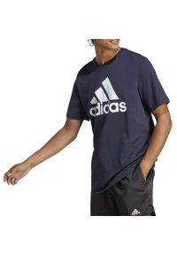 Adidas - Koszulka adidas Essentials Single Jersey Big Logo IC9348 - granatowa. Kolor: niebieski. Materiał: jersey. Długość rękawa: krótki rękaw. Długość: krótkie