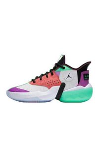 Buty koszykarskie męskie Nike Air Jordan React Elevation. Zapięcie: sznurówki. Kolor: fioletowy, żółty, pomarańczowy, wielokolorowy. Materiał: materiał, tkanina, syntetyk. Szerokość cholewki: normalna. Model: Nike Air Jordan. Sport: koszykówka