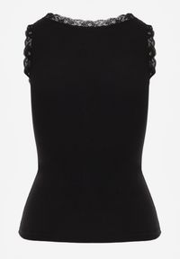 Born2be - Czarny Bawełniany Top z Koronkową Górą Beralia. Kolor: czarny. Materiał: bawełna, koronka. Wzór: aplikacja #8