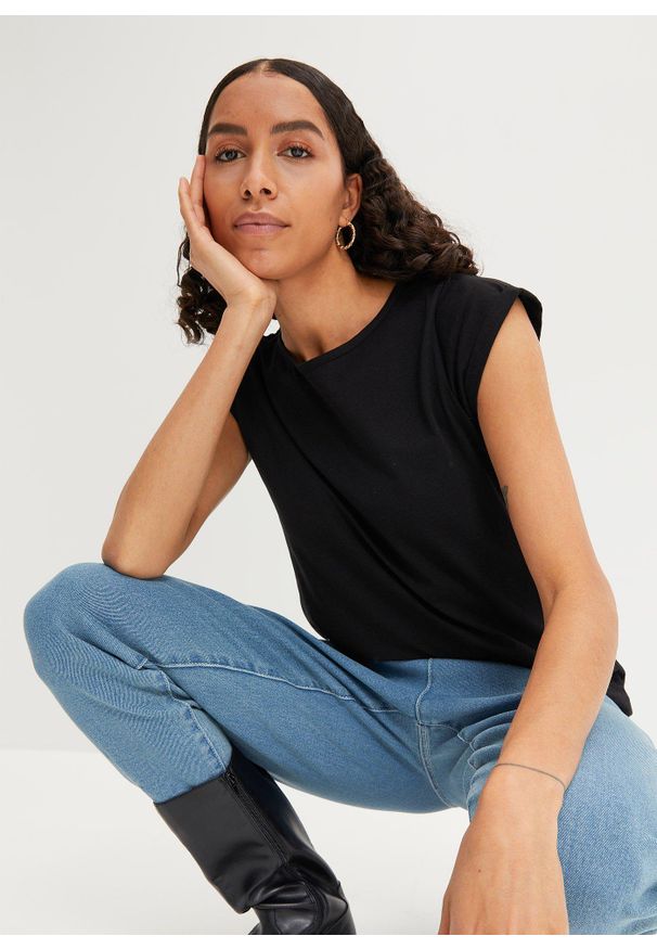 bonprix - Shirt bawełniany, krótki rękaw. Kolor: czarny. Materiał: bawełna. Długość rękawa: krótki rękaw. Długość: krótkie