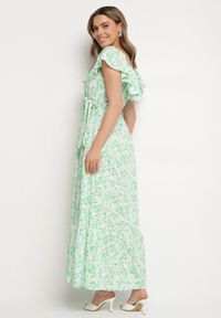 Born2be - Zielona Sukienka Hiszpanka z Bawełną w Kwiaty Mreova. Okazja: na co dzień. Typ kołnierza: dekolt hiszpanka. Kolor: zielony. Materiał: bawełna. Wzór: kwiaty. Styl: elegancki, casual, klasyczny #6