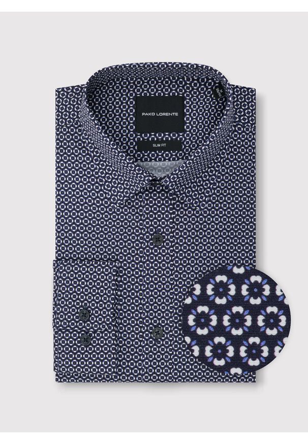 Pako Lorente - PAKO LORENTE – Granatowa koszula w kwiaty. Kolor: niebieski. Materiał: bawełna, elastan. Długość rękawa: długi rękaw. Długość: długie. Wzór: kwiaty