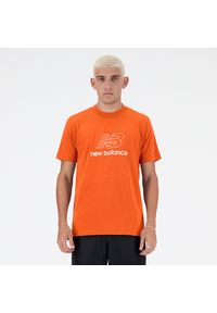 Koszulka męska New Balance MT41906TMO – pomarańczowa. Kolor: pomarańczowy. Materiał: bawełna, dresówka. Długość rękawa: krótki rękaw. Długość: krótkie. Wzór: napisy