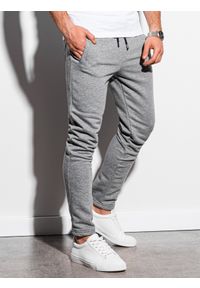 Ombre Clothing - Spodnie męskie dresowe P1004 - szary melanż - XXL. Kolor: szary. Materiał: dresówka. Wzór: melanż. Styl: klasyczny #3