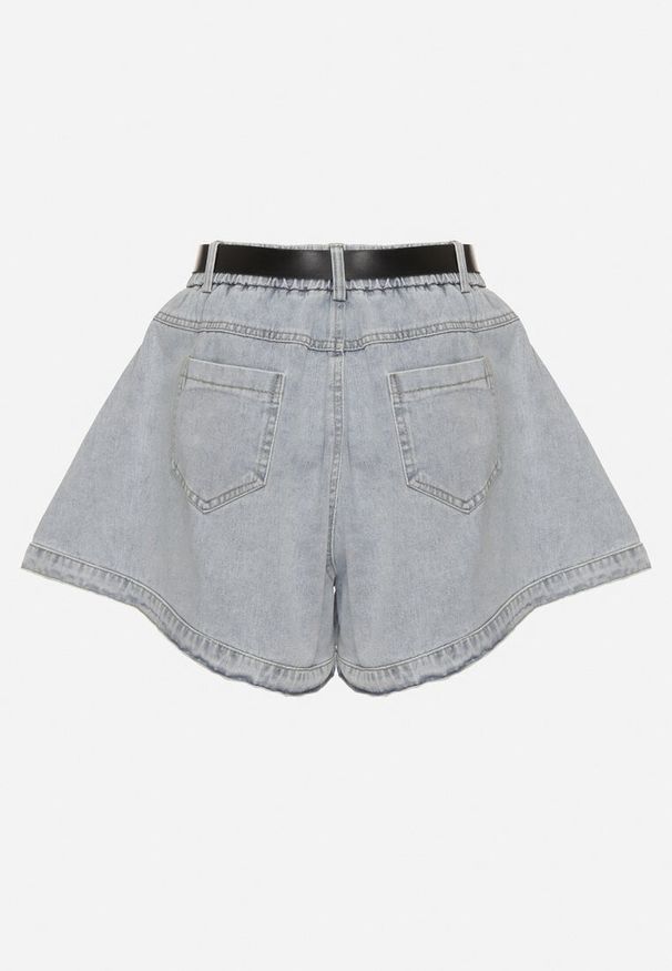 Born2be - Jasnoniebieskie Bawełniane Szorty z Wysokim Stanem i Paskiem Devne. Okazja: na co dzień. Stan: podwyższony. Kolor: niebieski. Materiał: bawełna. Styl: casual