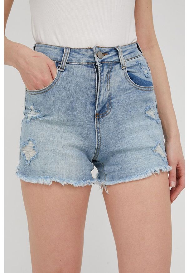 Answear Lab szorty jeansowe damskie gładkie high waist. Stan: podwyższony. Kolor: niebieski. Materiał: jeans. Wzór: gładki. Styl: wakacyjny