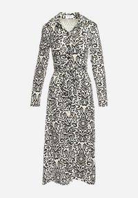 Born2be - Czarno-Biała Rozkloszowana Sukienka Midi o Koszulowym Fasonie z Ozdobnym Wzorem Liovia. Kolor: czarny. Materiał: materiał. Typ sukienki: koszulowe. Styl: klasyczny. Długość: midi #7