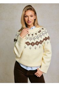 Big-Star - Sweter damski z skandynawskim wzorem kremowy Skandia 102. Okazja: na co dzień. Kolor: kremowy. Materiał: dzianina. Wzór: ze splotem. Styl: casual, elegancki, wizytowy