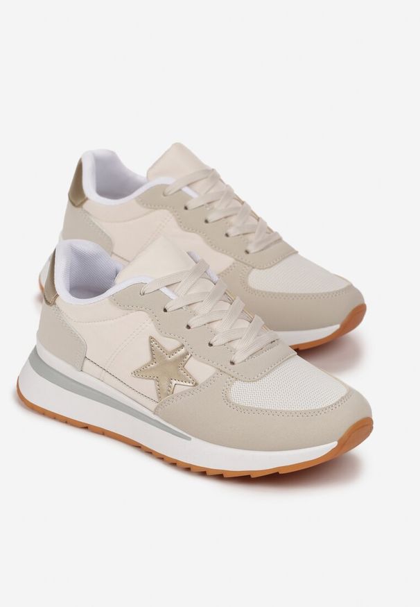 Renee - Beżowe Sneakersy przed Kostkę z Naszywką Gwiazdy Memeda. Wysokość cholewki: przed kostkę. Kolor: beżowy. Wzór: aplikacja