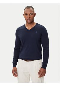 Polo Ralph Lauren Sweter Ls Sf Vn Pp 710670789004 Granatowy Slim Fit. Typ kołnierza: polo. Kolor: niebieski. Materiał: bawełna #10