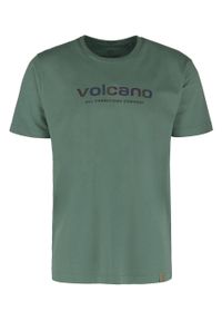 Volcano - T-shirt z napisem, Comfort Fit, T-HOLM. Kolor: brązowy. Materiał: materiał, bawełna. Długość rękawa: krótki rękaw. Długość: krótkie. Wzór: napisy. Styl: klasyczny #1
