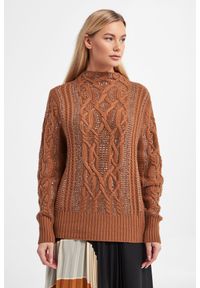 Twinset Milano - Sweter damski TWINSET. Materiał: prążkowany. Długość rękawa: długi rękaw. Długość: długie. Wzór: ze splotem