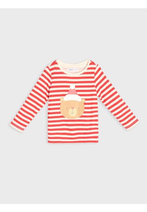 Sinsay - Bawełniana koszulka z nadrukiem świątecznym - kremowy. Kolor: kremowy. Materiał: bawełna. Wzór: nadruk. Styl: wizytowy