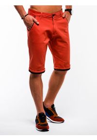 Ombre Clothing - Krótkie spodenki męskie chino - pomarańczowe W150 - S. Okazja: na co dzień. Kolor: pomarańczowy. Materiał: bawełna, poliester. Długość: krótkie. Styl: klasyczny, casual, elegancki #1