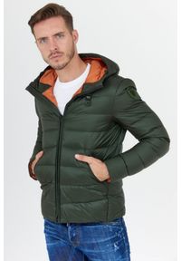 Blauer USA - BLAUER Zielona puchowa kurtka męska z kapturem, Rozmiar XXL. Typ kołnierza: kaptur. Kolor: zielony. Materiał: puch
