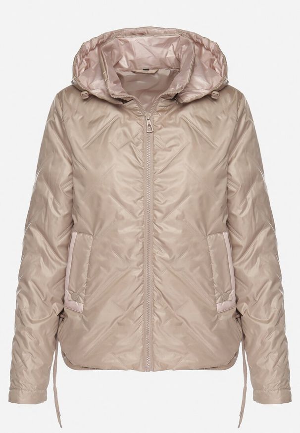 Born2be - Ciemnobeżowa Kurtka Pikowana z Odpinanym Kapturem i Ściągaczami po Bokach Nusarianis. Okazja: na spacer, na co dzień. Kolor: beżowy. Materiał: jeans. Długość rękawa: długi rękaw. Długość: długie. Styl: casual, elegancki