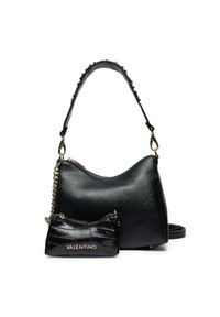 Valentino by Mario Valentino - VALENTINO Czarna damska torebka Kalimba Hobo Bag z saszetką. Kolor: czarny. Wzór: paski. Materiał: skórzane. Styl: elegancki #6