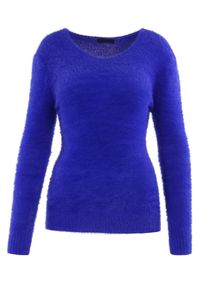Born2be - Granatowy Sweter Wełniany Panaris. Typ kołnierza: dekolt w serek. Kolekcja: plus size. Kolor: niebieski. Materiał: wełna. Styl: klasyczny #6