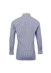 PREMIER - Męska Koszula Z Długim Rękawem Gingham Micro Checked. Kolor: biały, wielokolorowy, niebieski. Długość rękawa: długi rękaw. Długość: długie