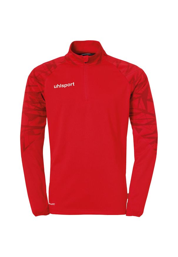 UHLSPORT - Dziecięcy dżersej z długim rękawem 1/4 zip Uhlsport Goal 25. Kolor: czarny, czerwony, biały, wielokolorowy. Materiał: jersey. Długość rękawa: długi rękaw. Długość: długie