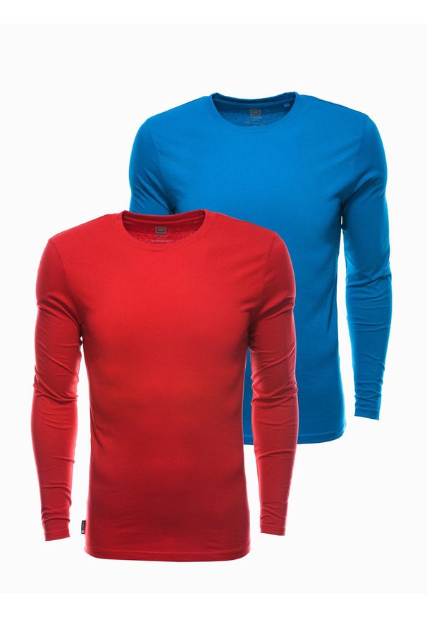 Ombre Clothing - Zestaw longsleeve męski z długim rękawem 2-pak - mix V5. Kolor: czerwony. Materiał: bawełna, skóra. Długość rękawa: długi rękaw. Długość: długie. Wzór: aplikacja